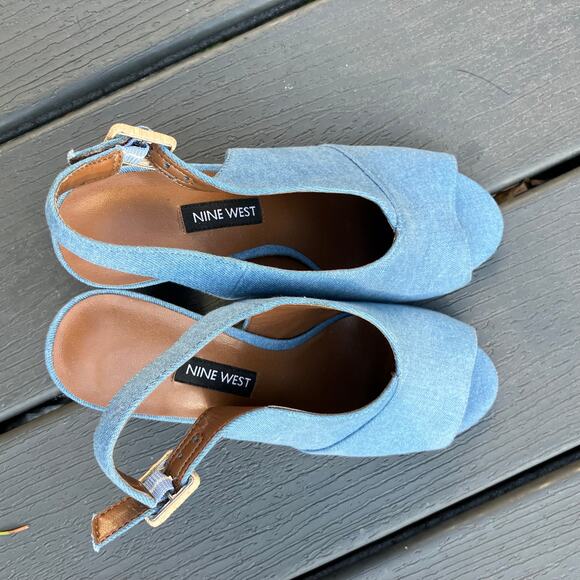 Denim slingback block heels open toe Nine West - Picture 8 of 8